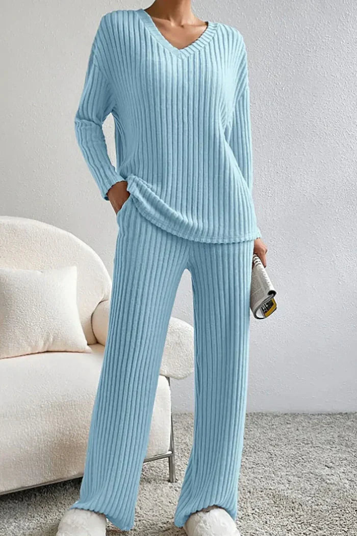 R&B | Damen Rippstrick Zwei-Teilen Loungewear Set