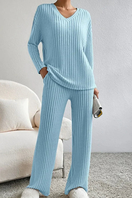 R&B | Damen Rippstrick Zwei-Teilen Loungewear Set