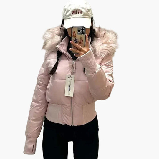 R&B | Winterjacke mit Kapuze und Fellkragen - Modische, Taillierte Übergangsjacke für Herbst und Winter