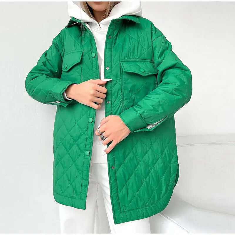 R&B | Klassische Gesteppte Damenjacke Mit Druckknopfverschluss Und Taillengürtel