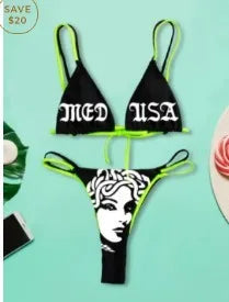 R&B | Sexy Goth Bikini Frauen Buchstaben Totenkopf Druck Badeanzug Split Badeanzug Hohe Taille Gotische Bikini Set Strandoutfits