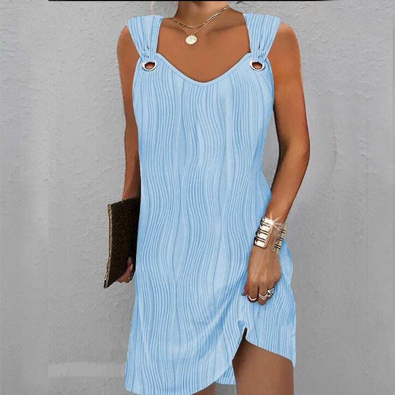 Damen Strandkleid mit seitlichem Schlitz und dünnen Trägern R&B
