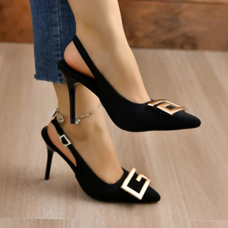 R&B | Sommer Damen High Heels Sandalen High Heels Pumps Luxus Designer Mittel Niedrig Absätze Fest Slip-On Schuhe