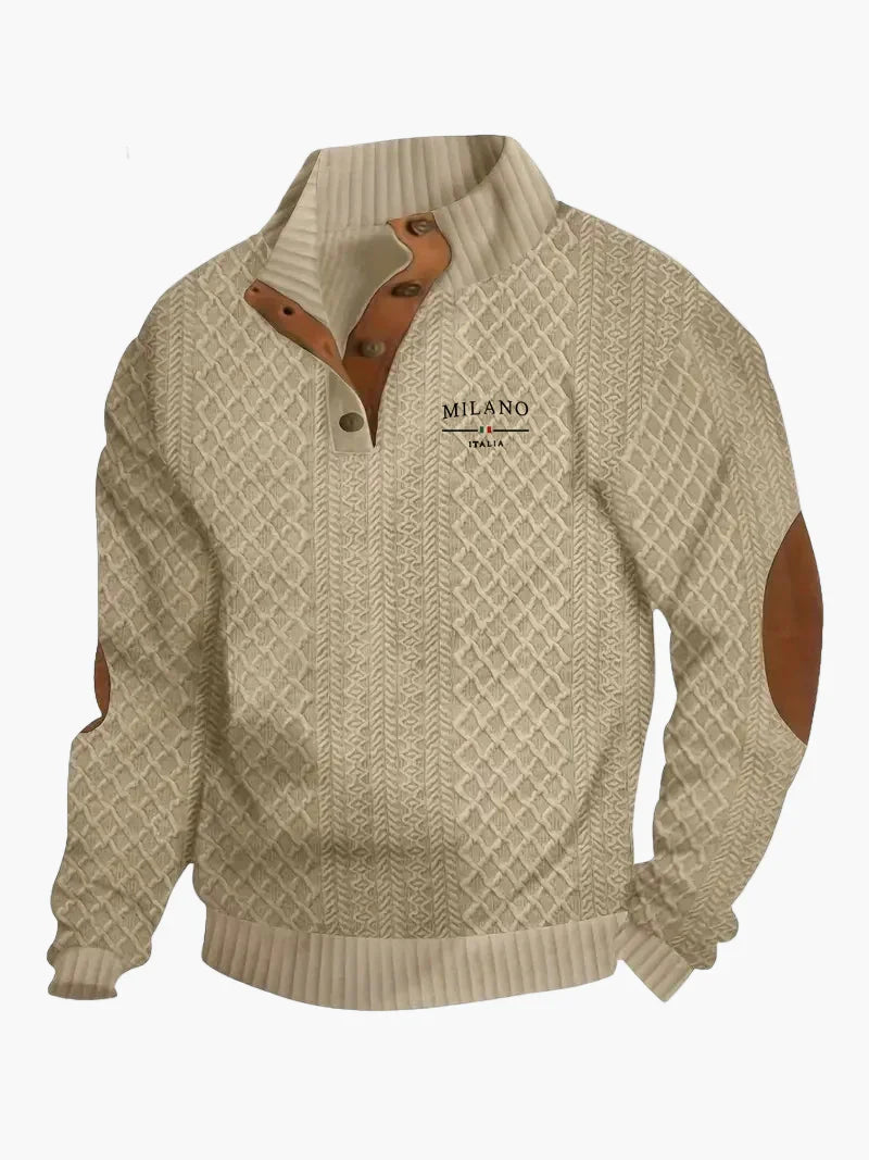 R&B | Pullover Milano Italia Vintage Strickpullover mit Stehkragen und Ellbogen-Patches - Modischer Freizeitpullover