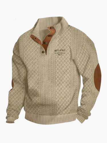 R&B | Pullover Milano Italia Vintage Strickpullover mit Stehkragen und Ellbogen-Patches - Modischer Freizeitpullover