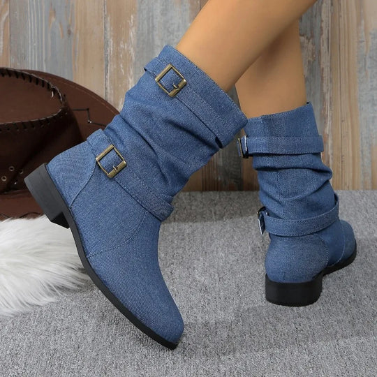 R&B | Denim Schnallen-Stiefeletten