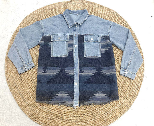 R&B | Aztec Revers Tasche Denim Patchwork Jacke