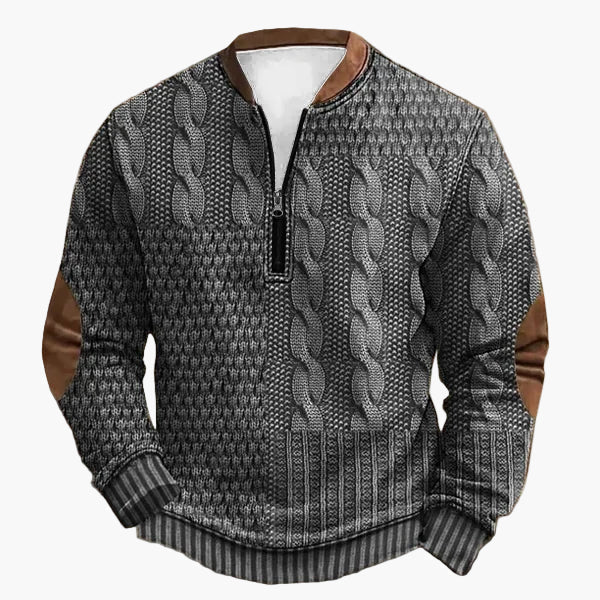 R&B | Strickpullover mit Zopfmuster und Viertelreißverschluss - Modischer Freizeitpullover für Herbst und Winter