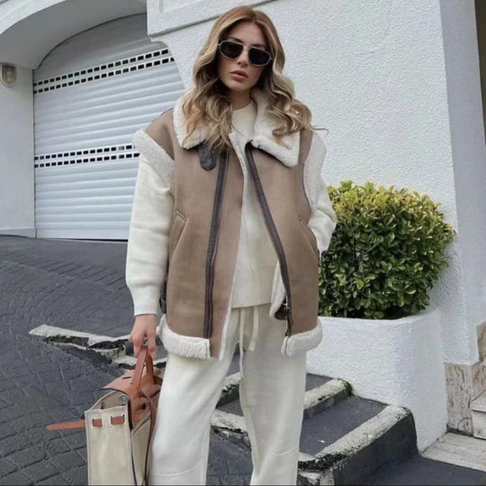 R&B | Klassische Lederweste mit Plüschfutter Polyester/leder Vintage, Warm