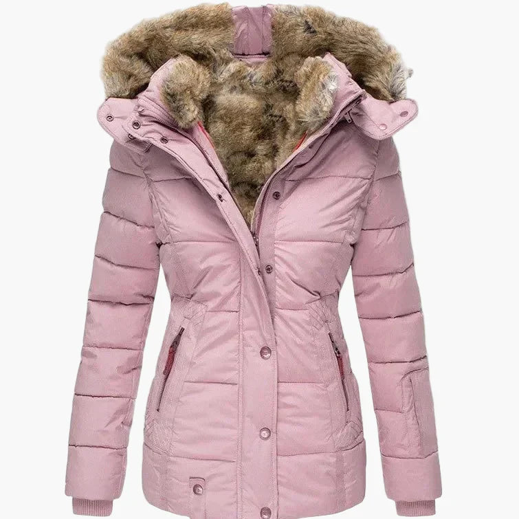 R&B | Winterjacke mit Kapuze und Kunstfellbesatz - Elegante, Taillierte Outdoorjacke für Kalte Tage