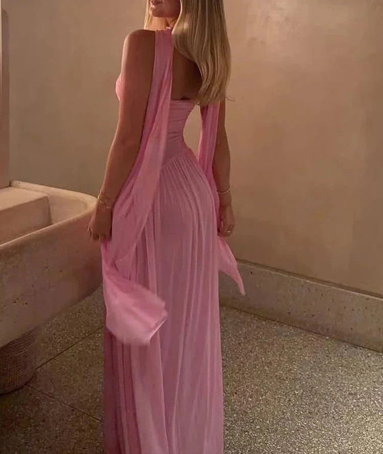 R&B | Patchwork Maxi Kleid Schal Rückenfrei Strapless Rüschen Bankett