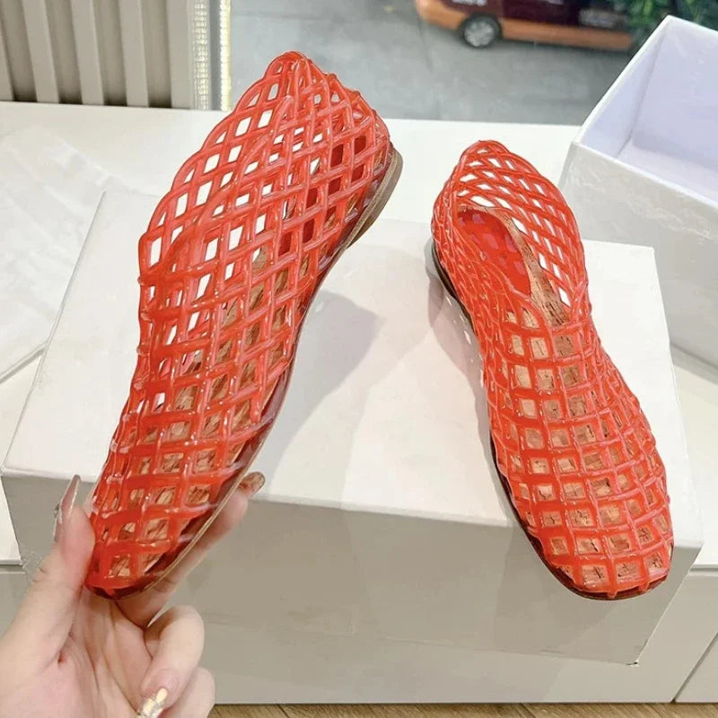 R&B | Sommer Jellies Schuhe Frauen Mode Transparent Mesh Hollow Out Strand Schuhe Damen Flache Sandalen Farbige Runde Zehen Jelly Sandalen