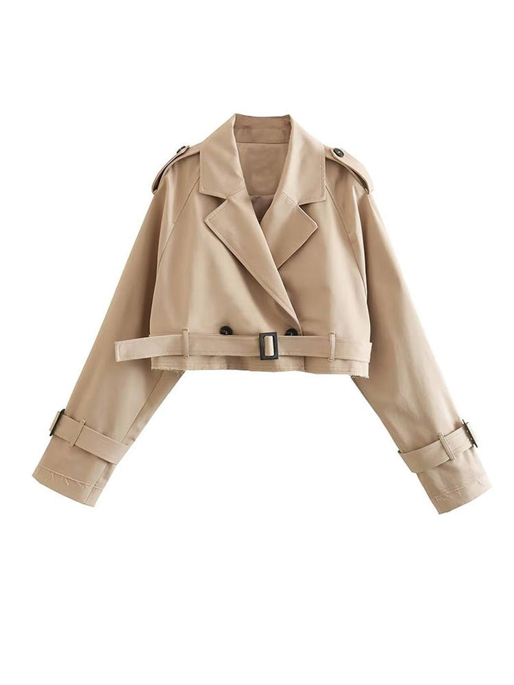 Kurzer Beigefarbener Trenchcoat