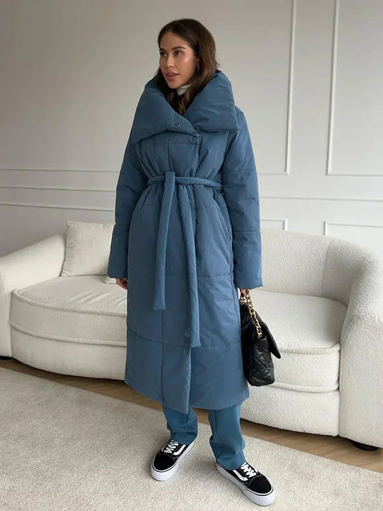 R&B | Parka Lang Steppjacke mit Gürtel für Damen Ideal für Den Winter