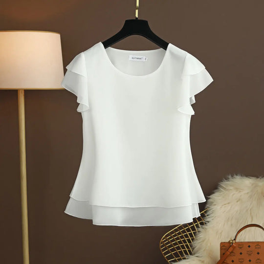 R&B | Chiffon Bluse mit O-Ausschnitt und Kurzen Ärmeln