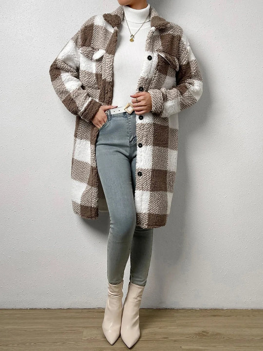 R&B | Langer Kariert Fleece-Mantel