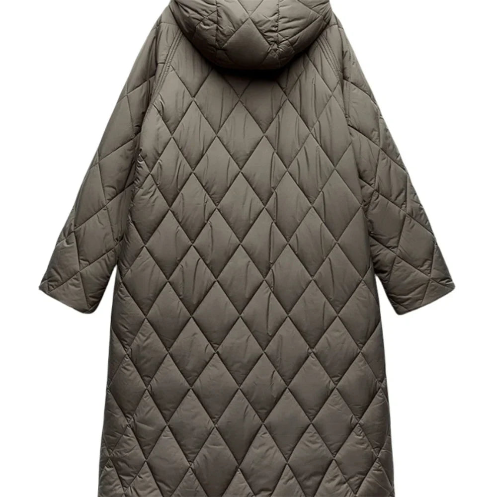 R&B | Lange Steppjacke mit Verstellbarer Kapuze für Frauen Ideal für Den Winter