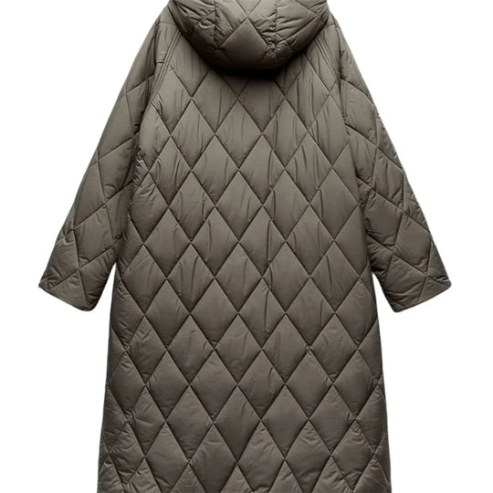 R&B | Lange Steppjacke mit Verstellbarer Kapuze für Frauen Ideal für Den Winter