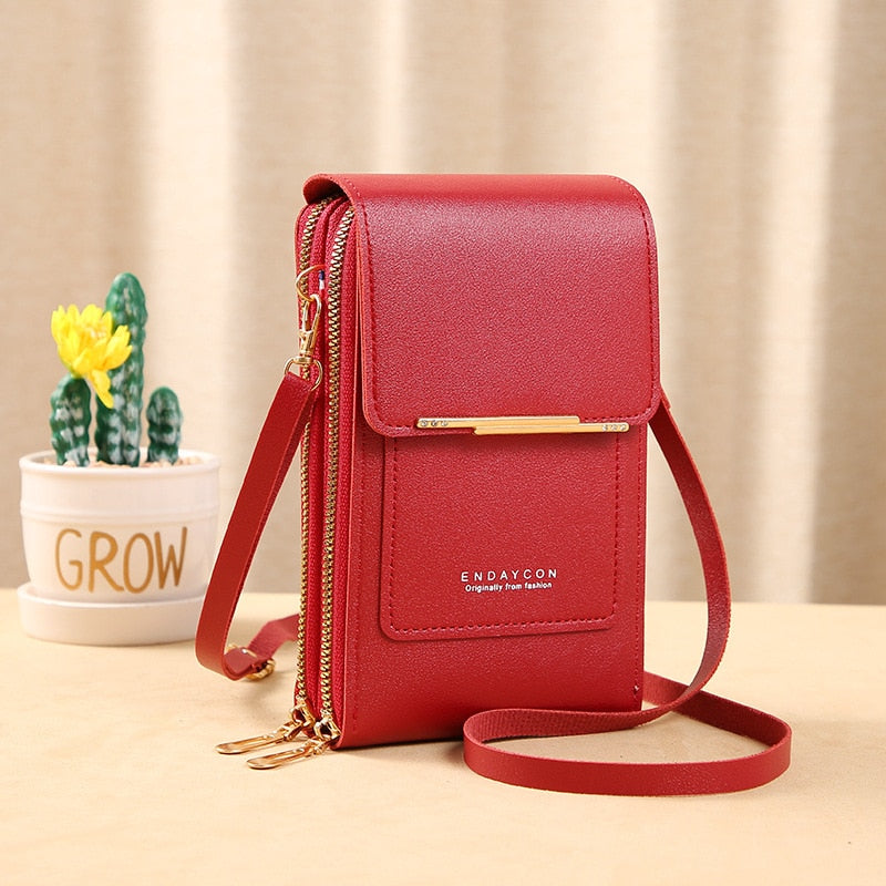 R&B | Leder Smartphone Clutch Damen Handtasche mit Touchscreen-Fenster