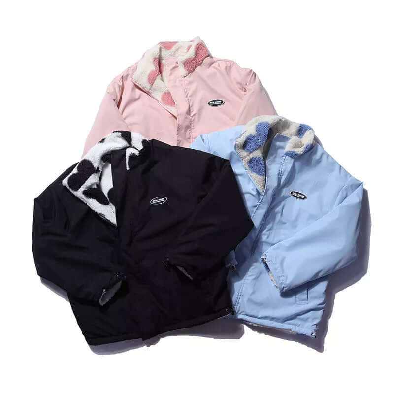 R&B | Wendbarer Herz-Druckmantel mit plüschigem Fleece-Futter