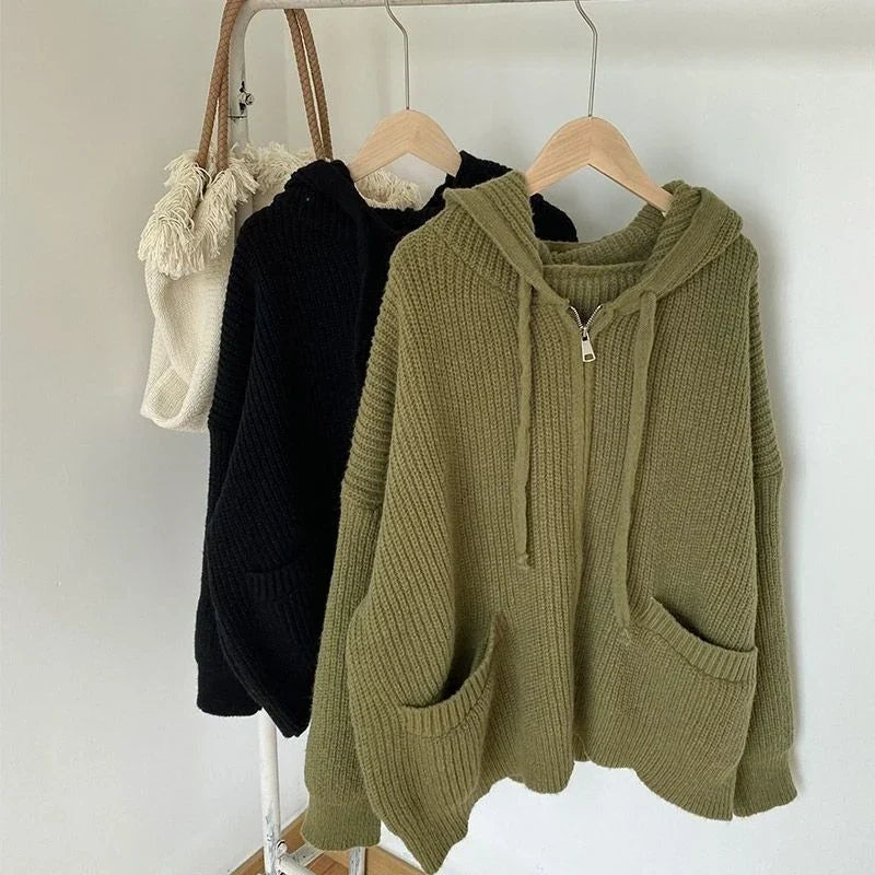 R&B | Oversized Strick Damenpullover mit Reißverschluss