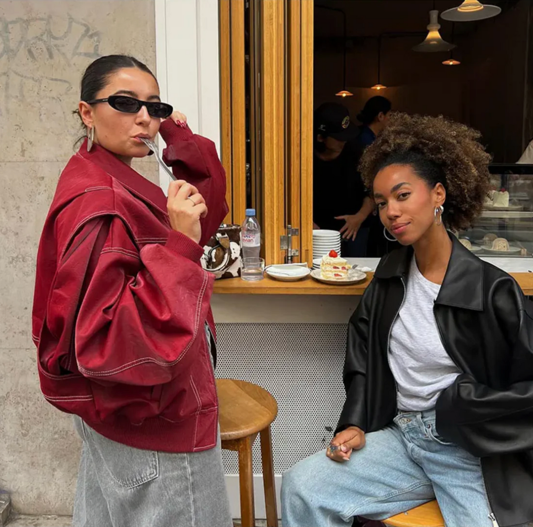 R&B | Damen Oversized Lederjacke Rot
