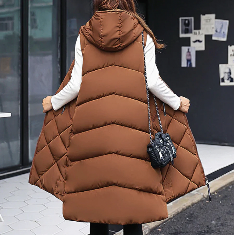 Weste | Lange Puffer-Stil Weste mit Kapuze für Damen
