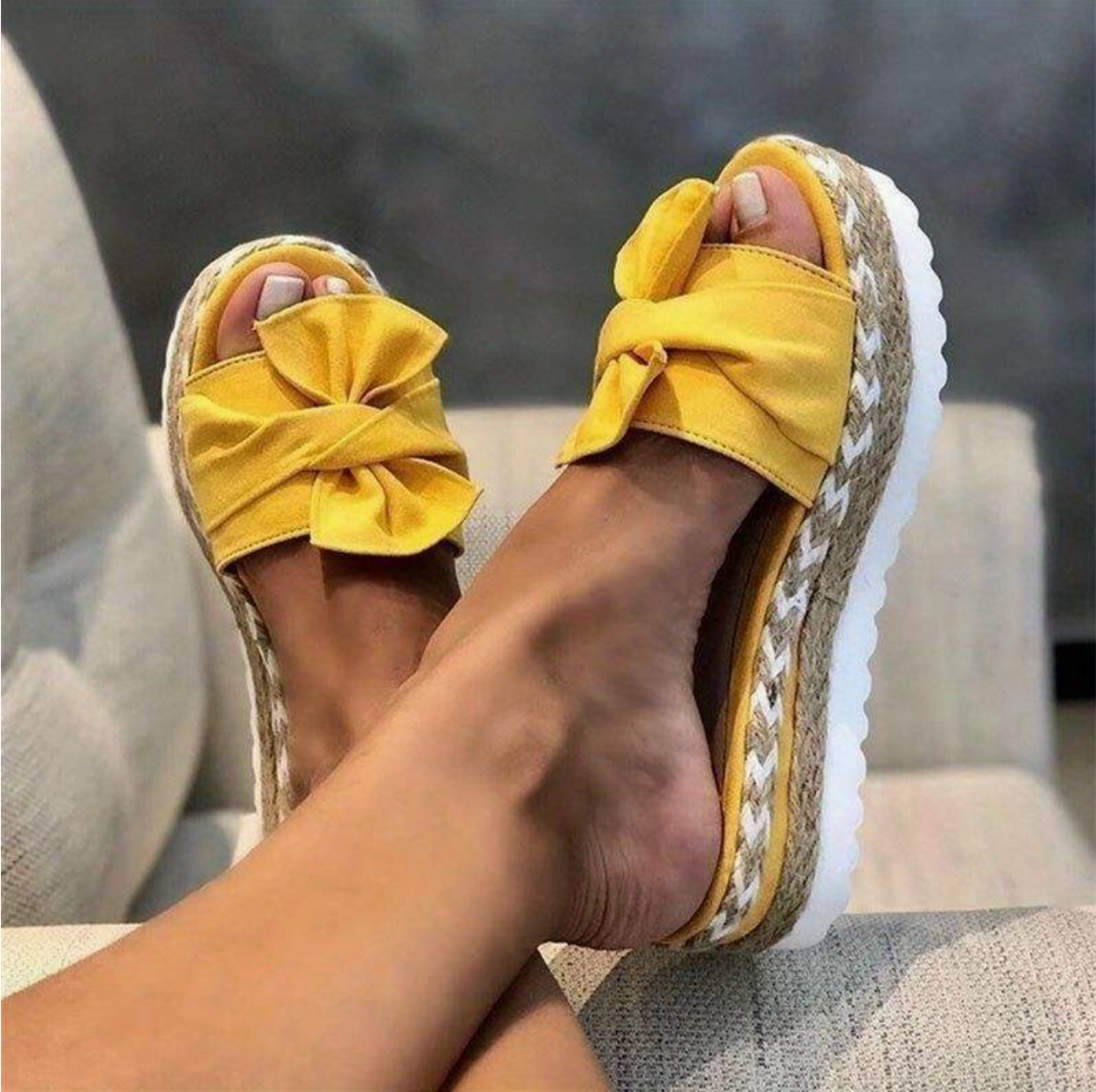 Gelbe EspadrilleSandalen Mit Schleife R&B