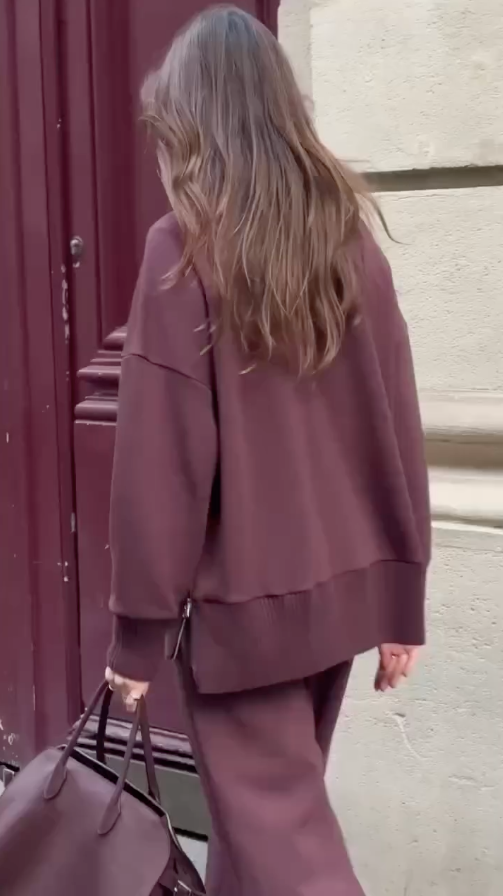R&B | Bequemes Damen Satz mit Strukturiertem Sweatshirt und Hose