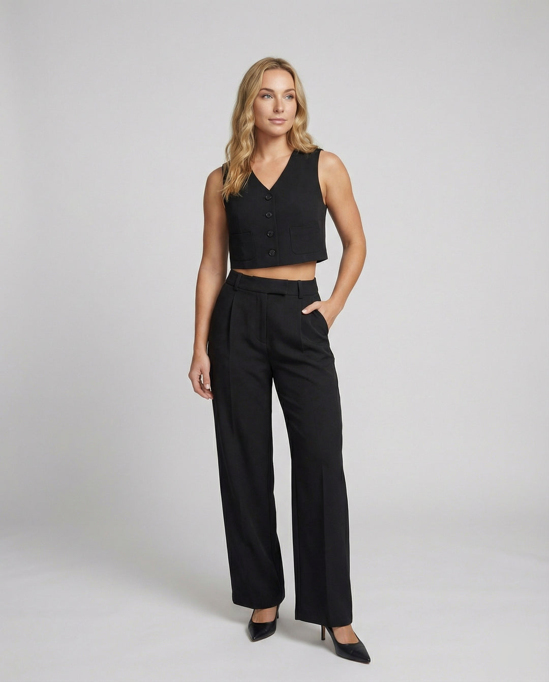 Schicke High-Waist Stoffhose mit weitem Bein für Damen