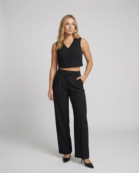 Schicke High-Waist Stoffhose mit weitem Bein für Damen