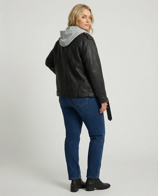 Schwarze Damen Lederjacke mit Daunenfutter Kurze Frühlingsjacke High-End Design