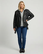 Schwarze Damen Lederjacke mit Daunenfutter Kurze Frühlingsjacke High-End Design