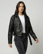 Schwarze PU-Leder Bikerjacke Damen Kurz Locker Vintage Frühlingsjacke