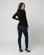 Schwarzer Damen Strickpullover Slim-Fit Langarm Rundhals Basis Oberteil