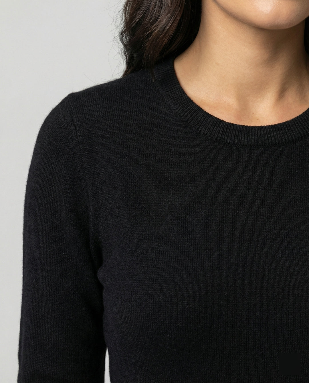 Schwarzer Damen Strickpullover Slim-Fit Langarm Rundhals Basis Oberteil
