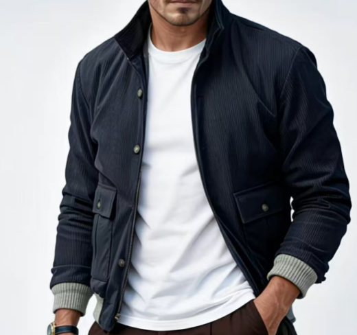 Herren funktionale Utility-Jacke mit hohem Kragen und aufgesetzten Taschen R&B