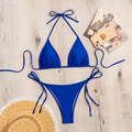 R&B | Dunkelblaues Sexy Bikini Satz mit Halter V-Ausschnitt und Nacktem Rücken