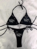 Damen Bikini-Set mit einzigartigem Druck und schimmernden Applikationen