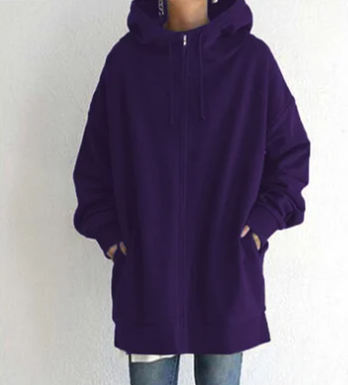 Lila Winter-Kapuzenpullover mit Reißverschluss