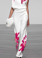 Blumen Rollkragen Top und weite Hose Set