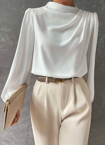 R&B | Elegante, Unifarbene Bluse mit Stehkragen