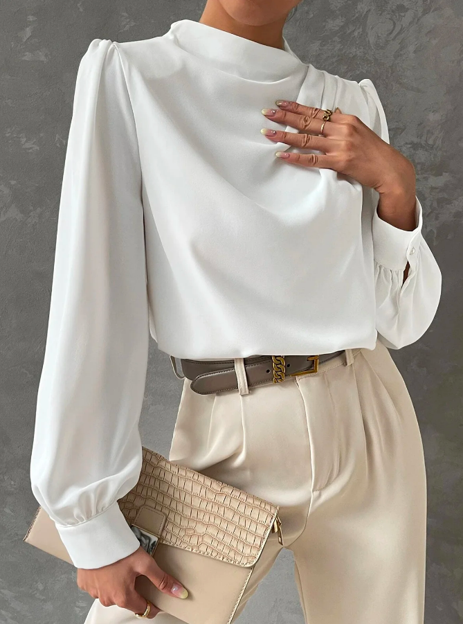 R&B | Elegante, Unifarbene Bluse mit Stehkragen