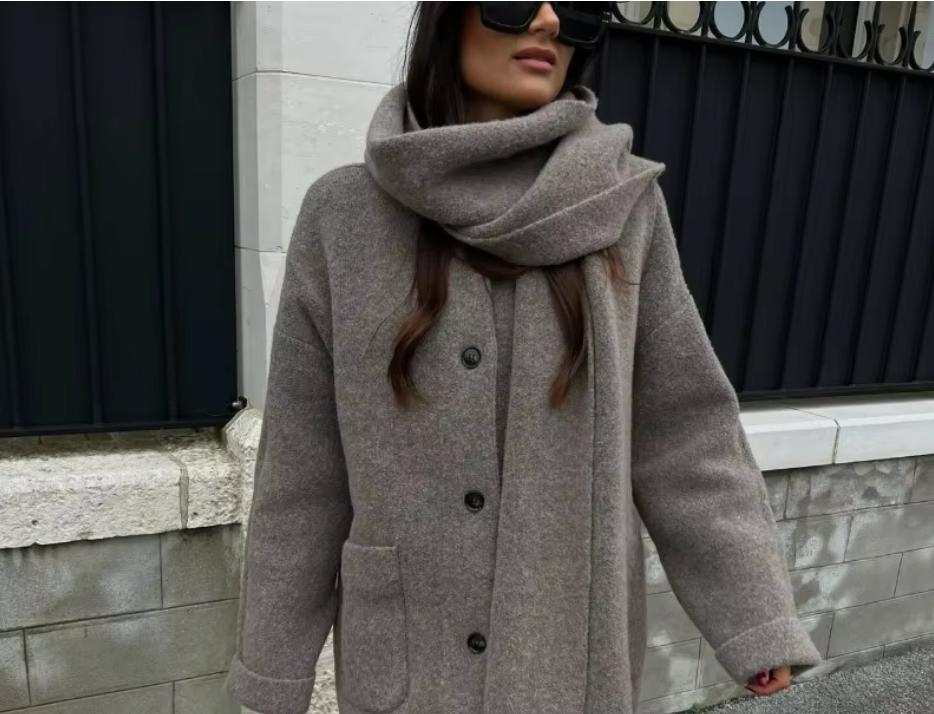 R&B | Bequeme Damen-Cardigan mit Eingebautem Schal