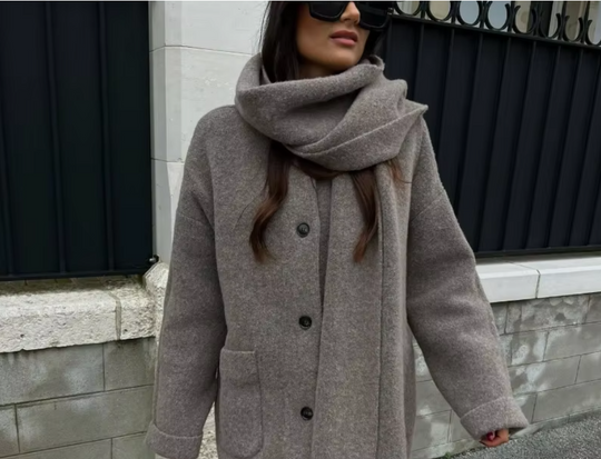 R&B | Bequeme Damen-Cardigan mit Eingebautem Schal
