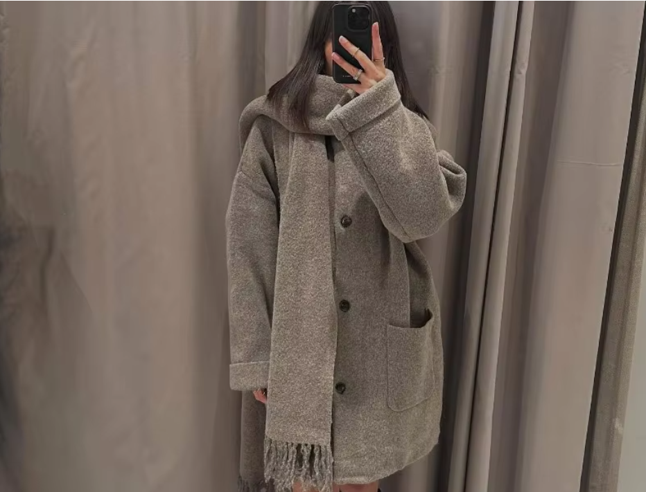 R&B | Bequeme Damen-Cardigan mit Eingebautem Schal