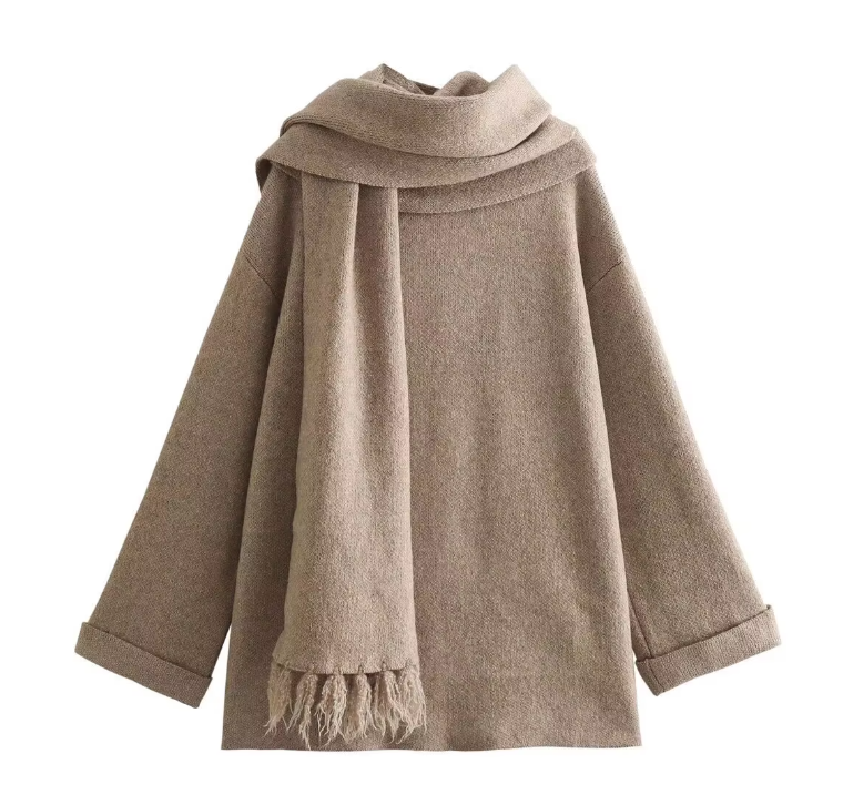 R&B | Bequeme Damen-Cardigan mit Eingebautem Schal
