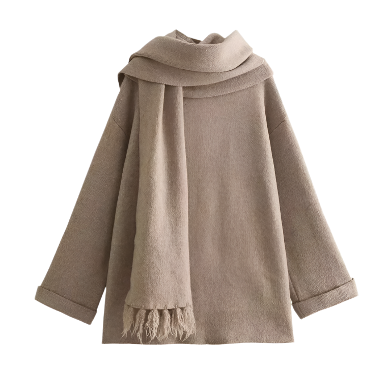 R&B | Bequeme Damen-Cardigan mit Eingebautem Schal
