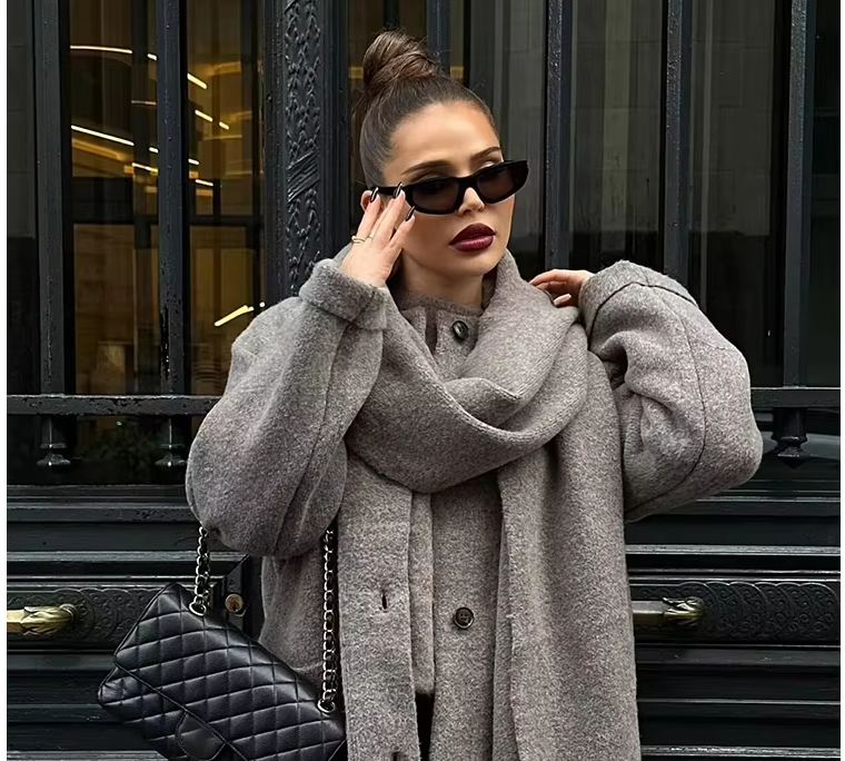 R&B | Bequeme Damen-Cardigan mit Eingebautem Schal