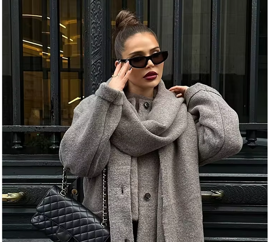 R&B | Bequeme Damen-Cardigan mit Eingebautem Schal